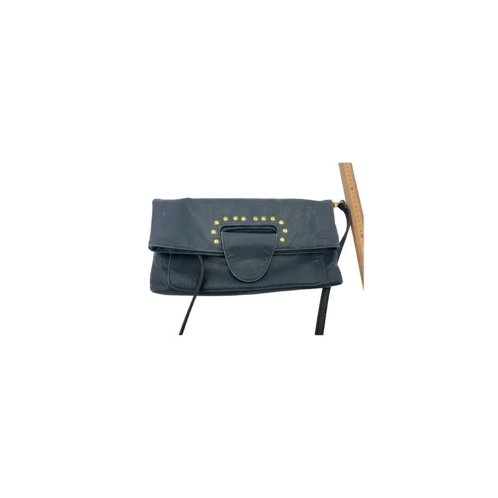 Vieta fashion navy blue vegan leather collapsible gold ￼ studded bag